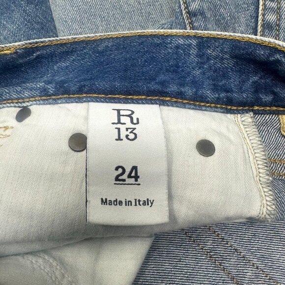 New R13 Marky Drop Short Jeans Size 24 Bain Wash Blue Denim Distressed Faded - Picture 12 of 16